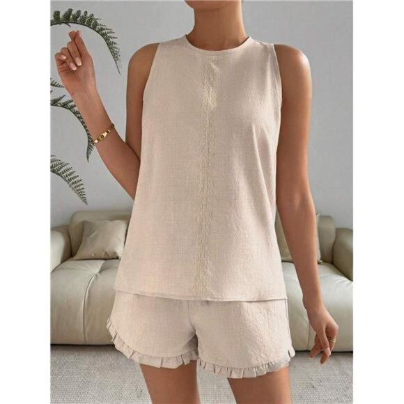 Lace Detail Round Neck Tank and Shorts Set - Picture 4 of 16